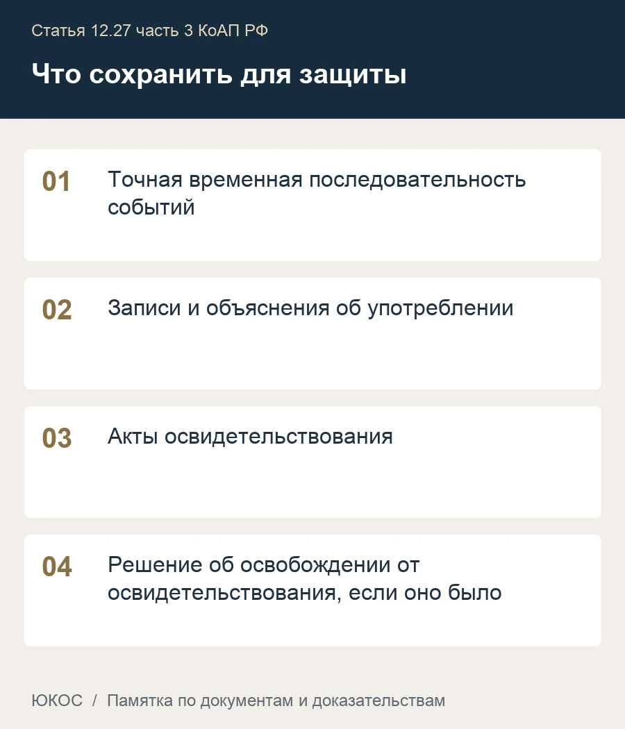 Выпили после ДТП или остановки: почему объяснение «за рулём был трезв» не спасает 1 Памятка: точная временная последовательность событий, записи и объяснения об употреблении, акты освидетельствования, решение об освобождении от освидетельствования, если оно было